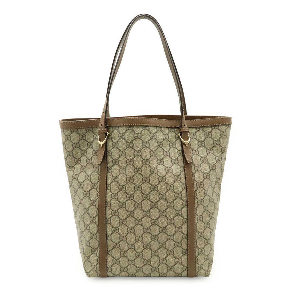Gucci GG Supreme Tote Bag Shoulder Leather Beige Brown Cream Brown